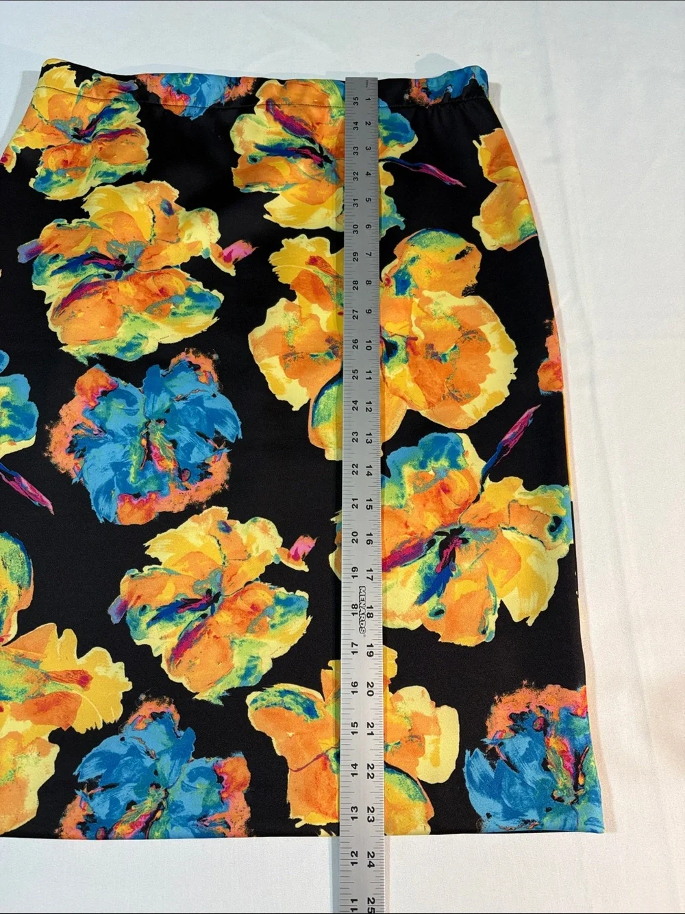 Rafaella Black Pencil Midi Skirt with Yellow & Blue Floral Print Small